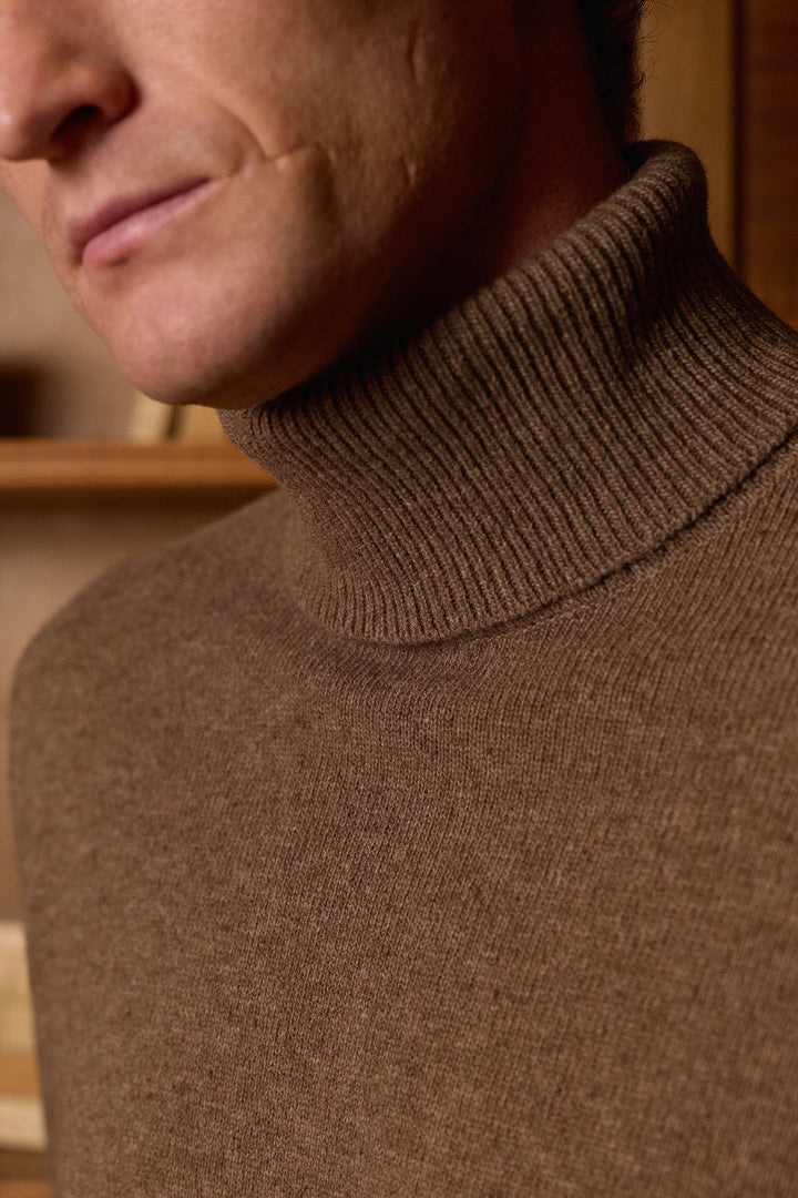 Mocca Brown Lambswool Turtleneck Sweater