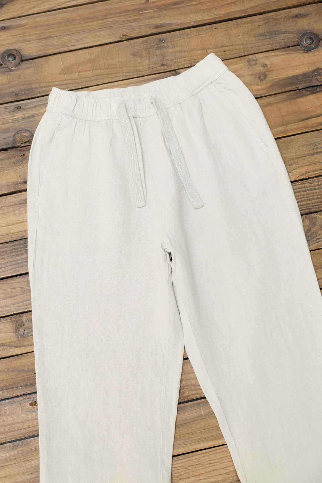 Linen Pants with Drawstring Waist in Off-White