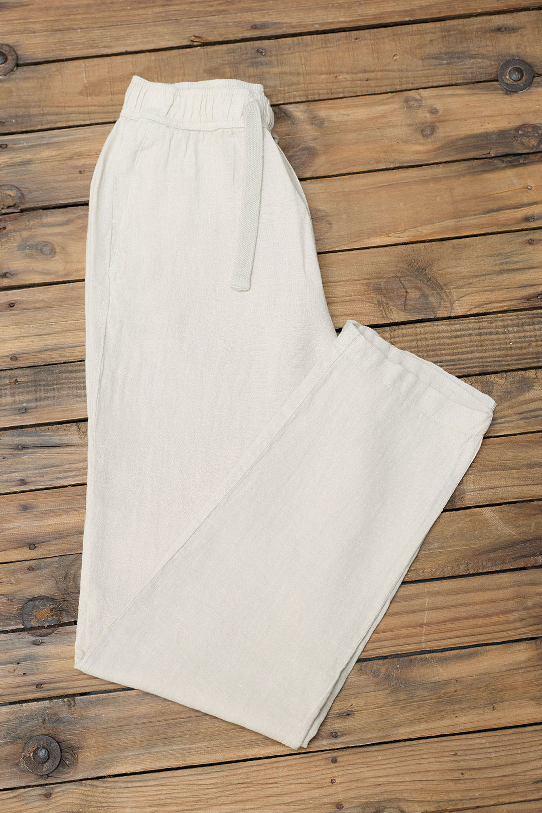 Linen Pants with Drawstring Waist in Off-White