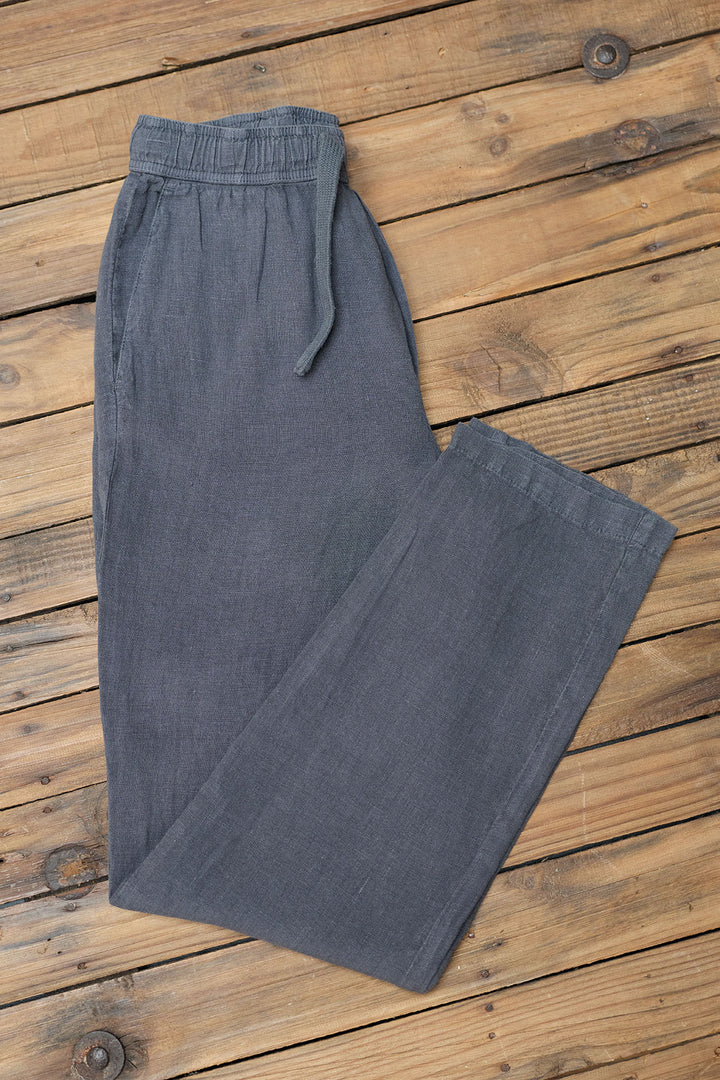 Linen Pants with Drawstring Waist in Navy Blue 