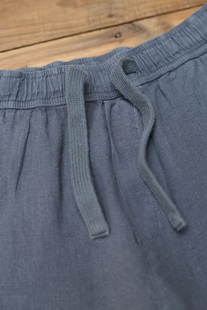 Linen Pants with Drawstring Waist in Navy Blue 