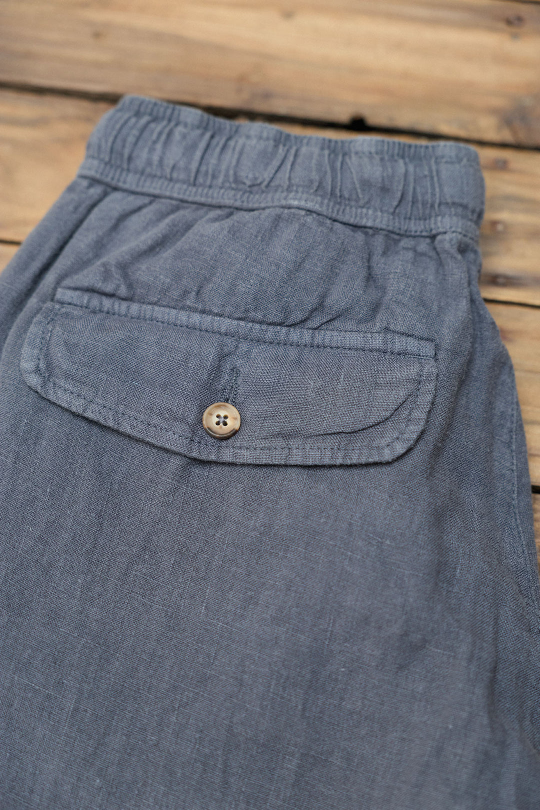 Linen Pants with Drawstring Waist in Navy Blue 