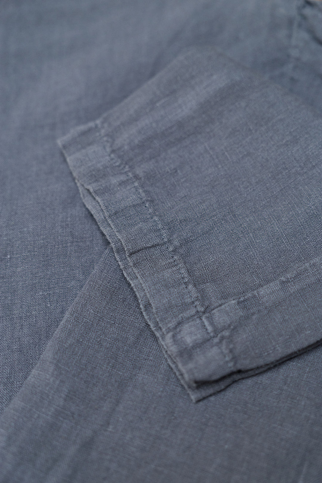 Linen Pants with Drawstring Waist in Navy Blue 