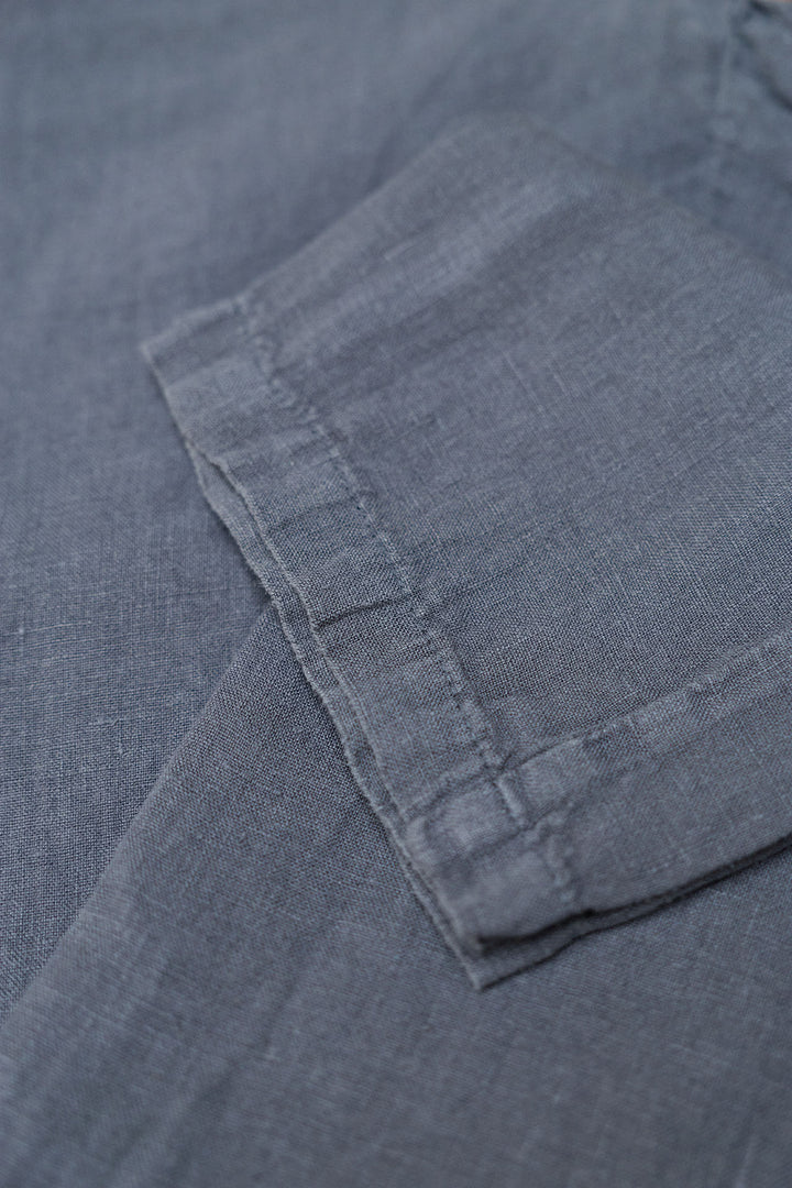 Linen Pants with Drawstring Waist in Navy Blue 