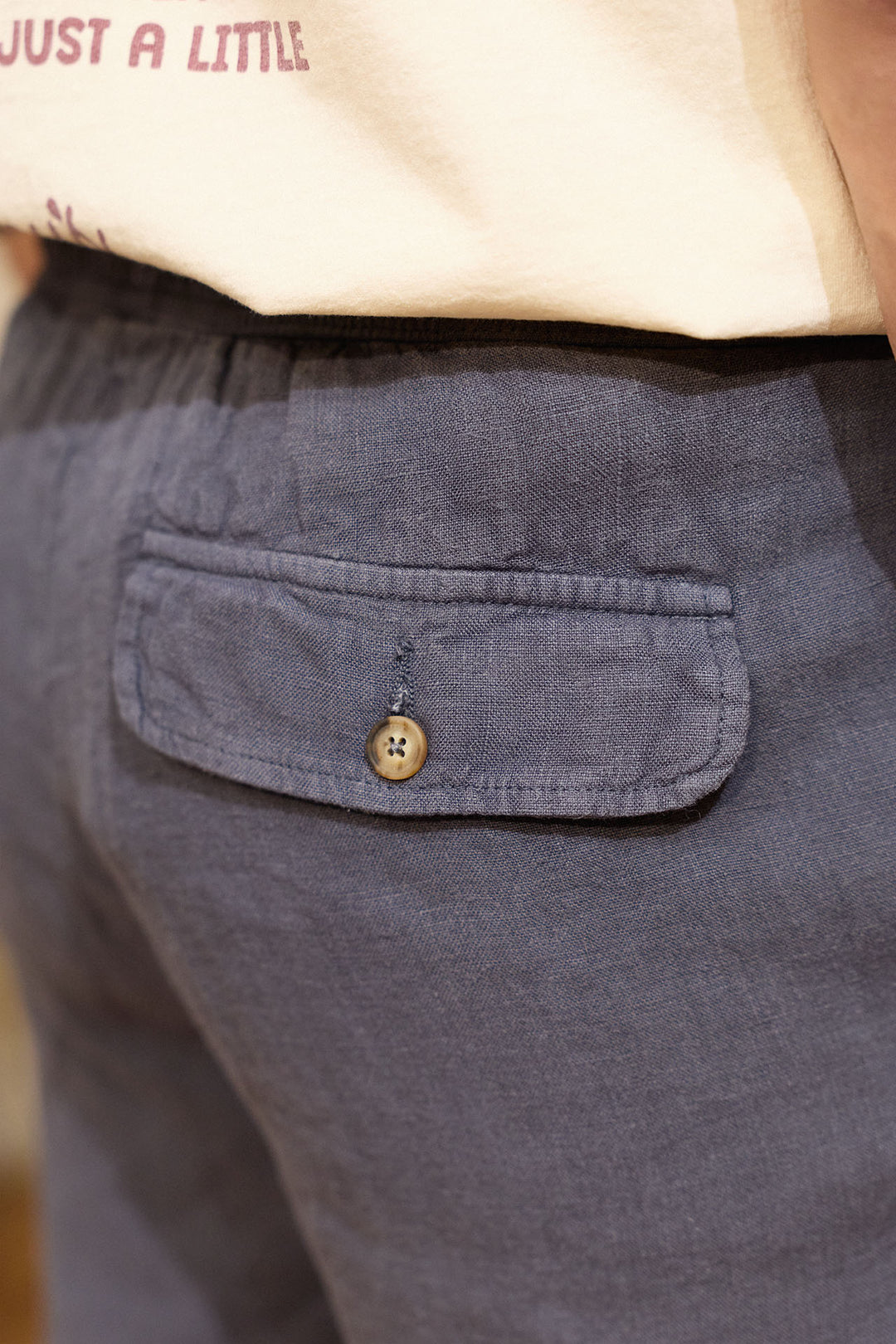 Linen Pants with Drawstring Waist in Navy Blue 