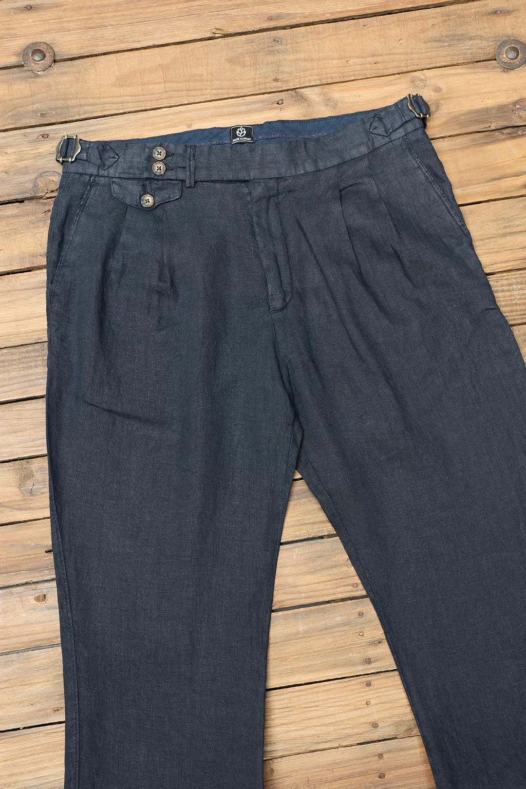 Navy Linen Tailored Trousers