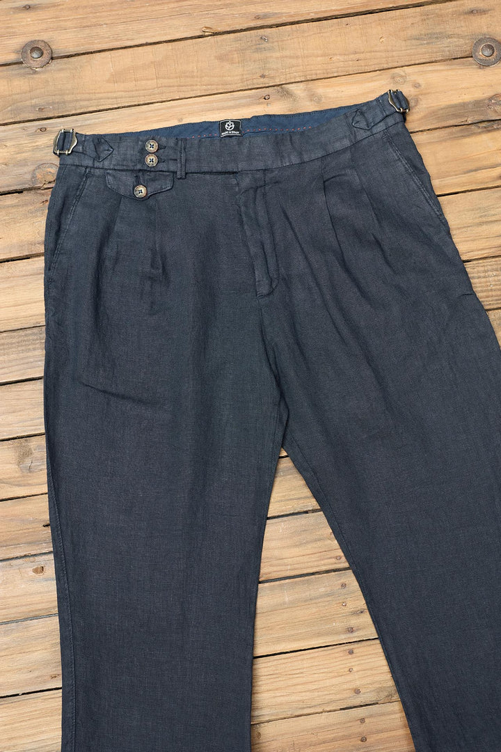 Navy Linen Tailored Trousers