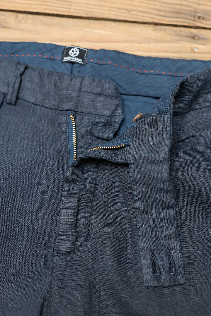 Navy Linen Tailored Trousers