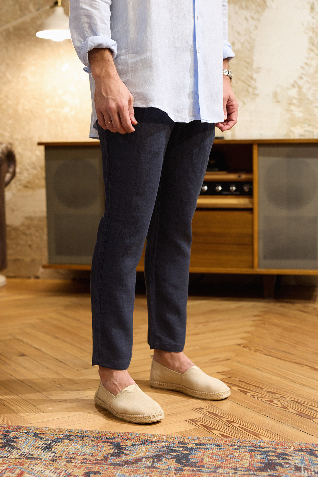 Navy Linen Tailored Trousers