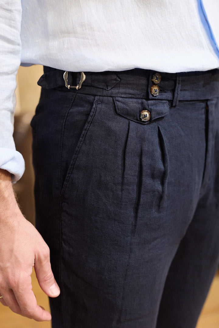 Navy Linen Tailored Trousers