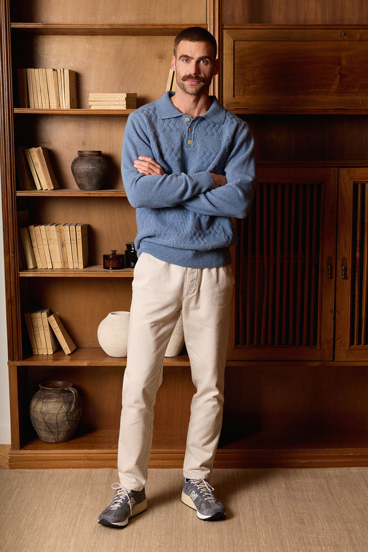 Polo Punto Manga Larga Relieve Azul Claro