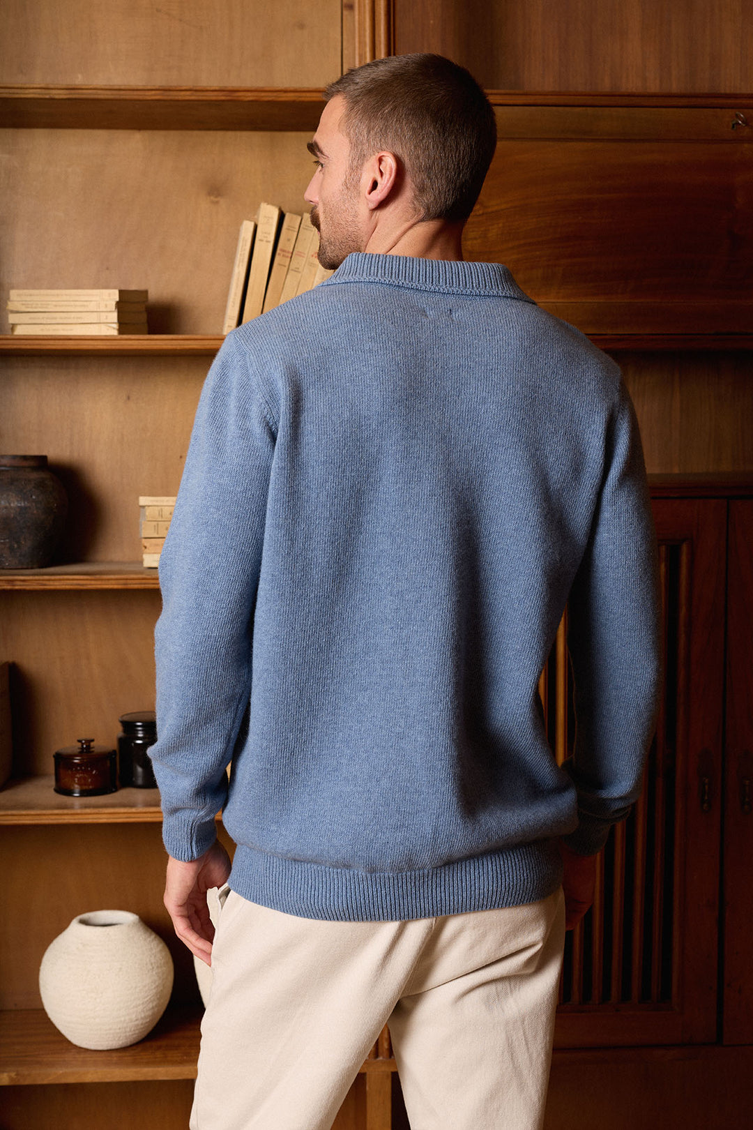 Polo Punto Manga Larga Relieve Azul Claro