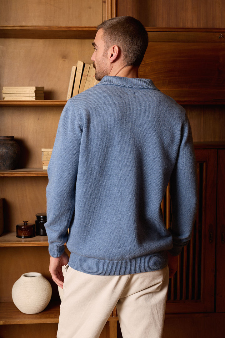 Polo Punto Manga Larga Relieve Azul Claro