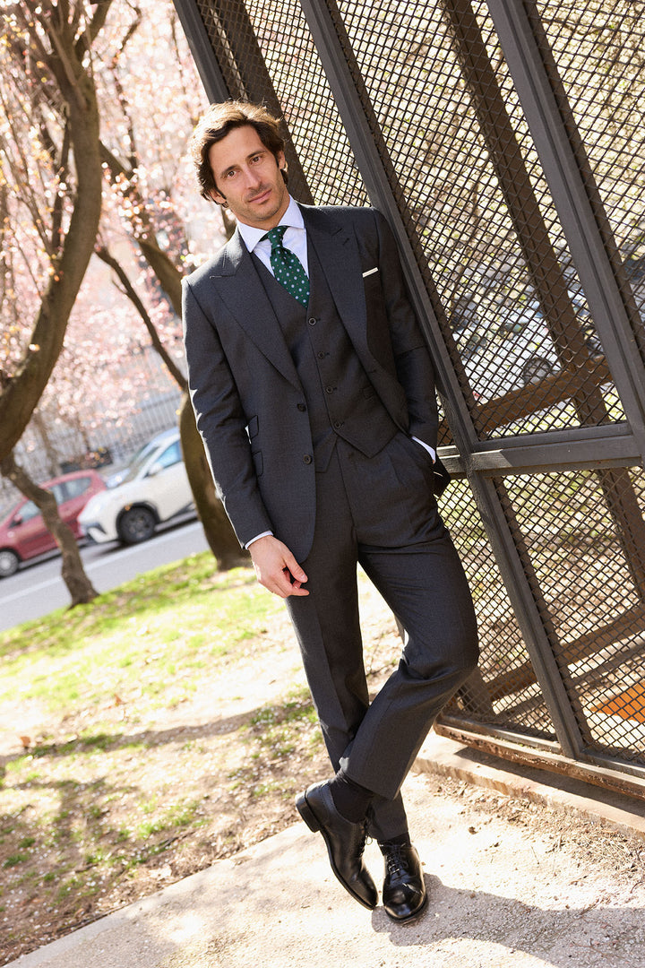 Grey 3-Piece Suit Straight Vest 10.5cm Lapels