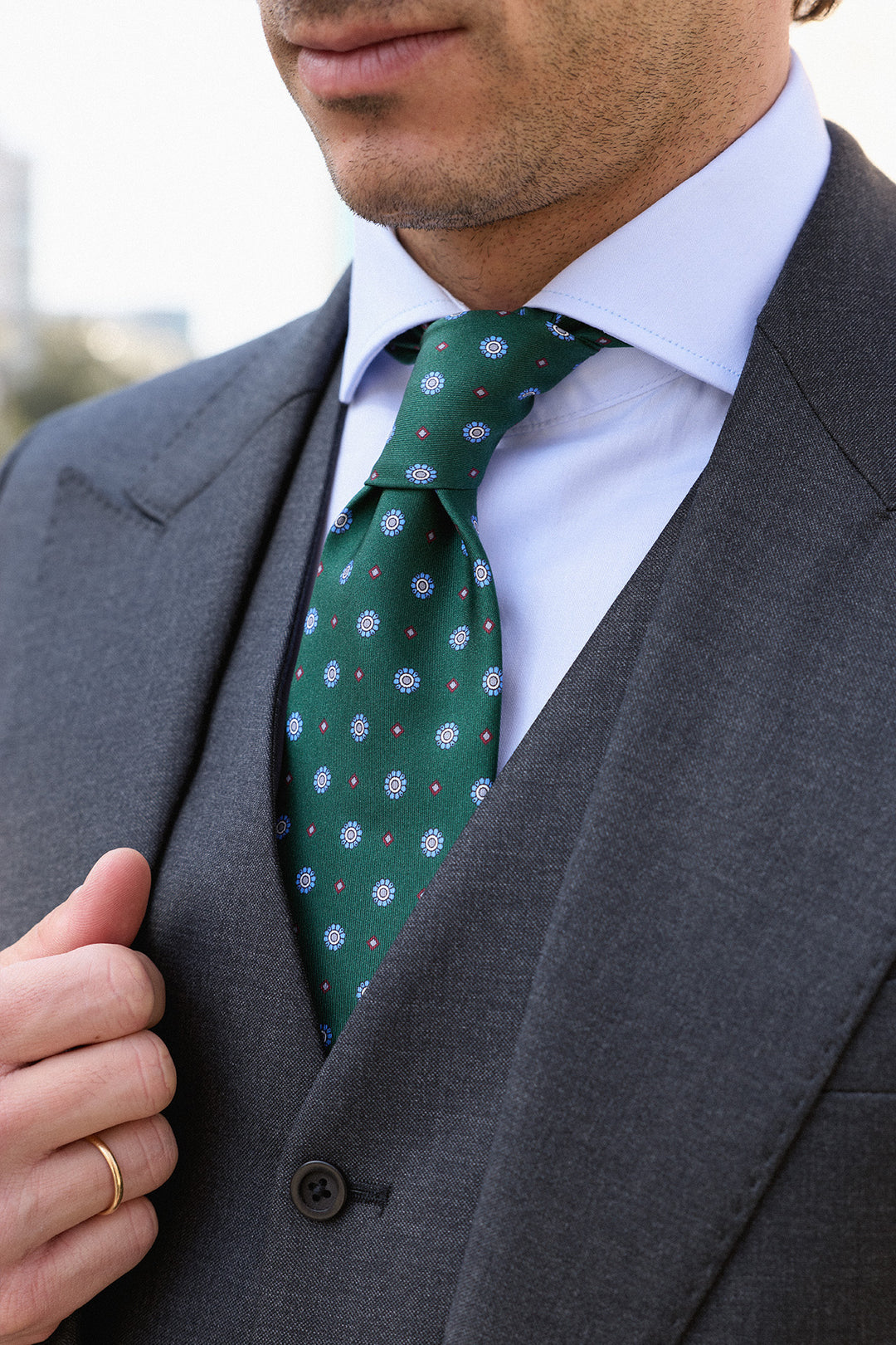 Traje Gris 3 Piezas Chaleco Recto Solapas 10,5cm