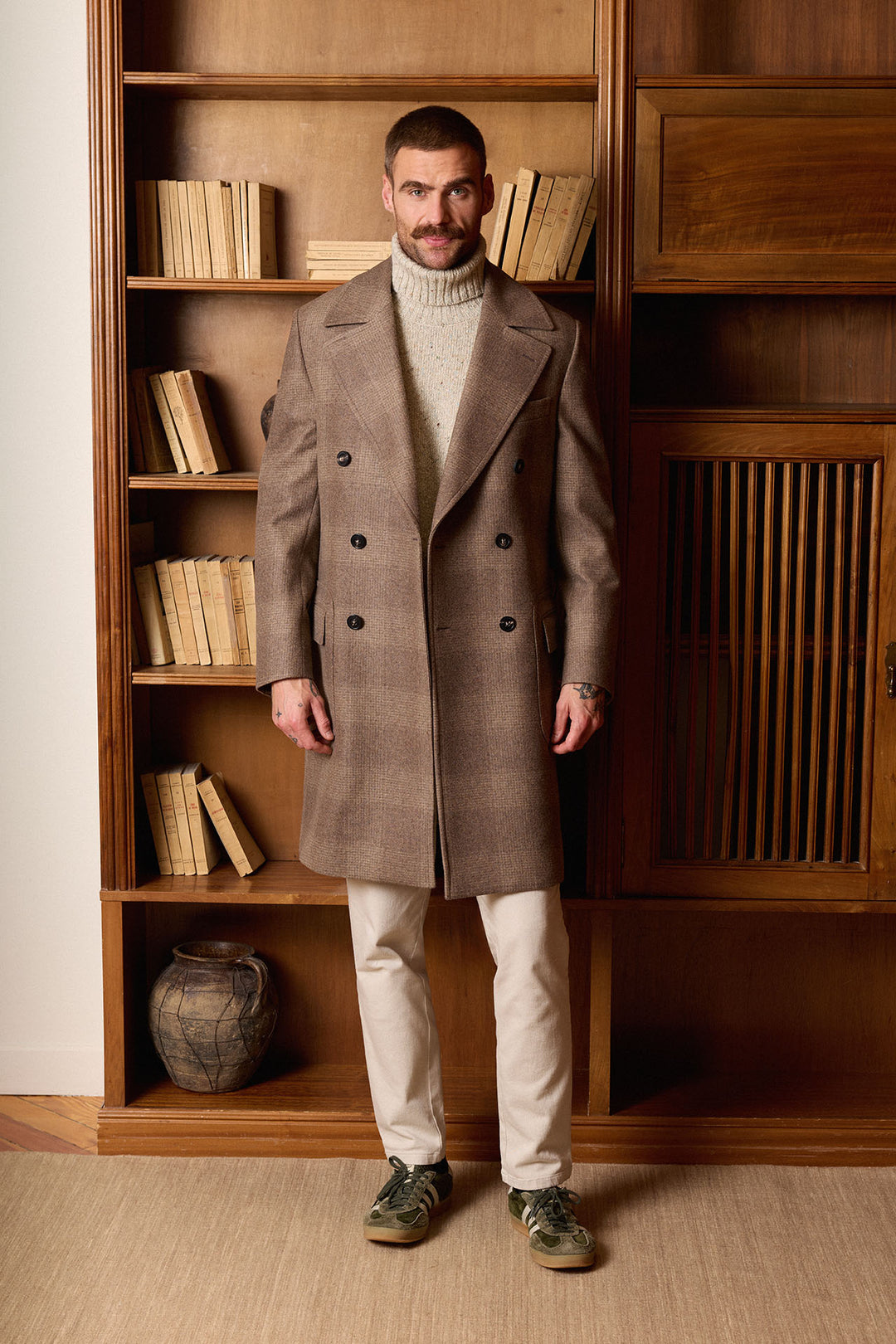 Abrigo Cruzado Príncipe de Gales Beige