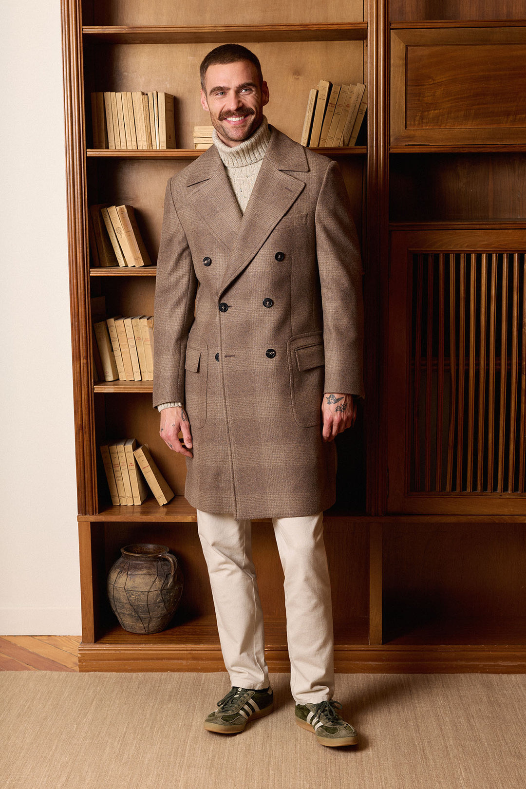 Abrigo Cruzado Príncipe de Gales Beige