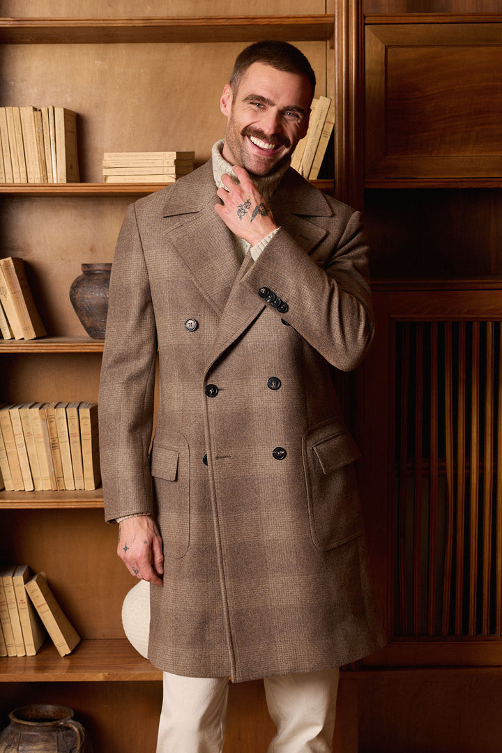 Abrigo Cruzado Príncipe de Gales Beige