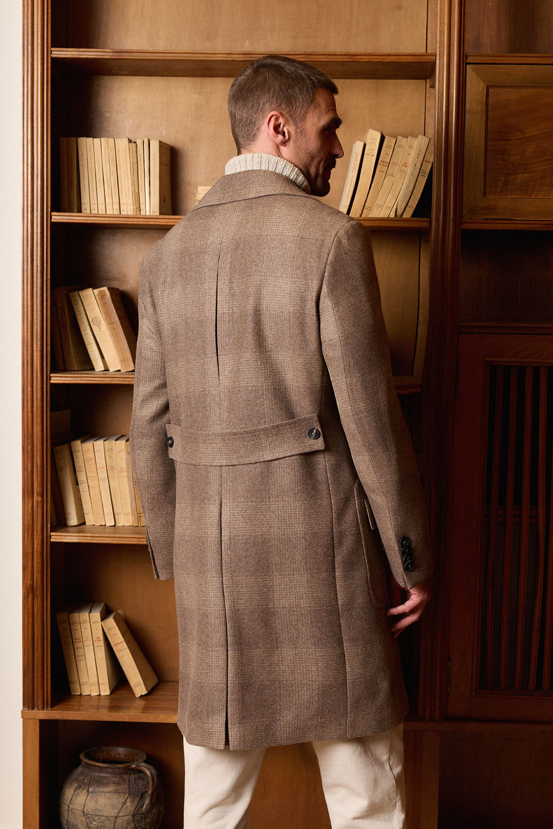 Abrigo Cruzado Príncipe de Gales Beige