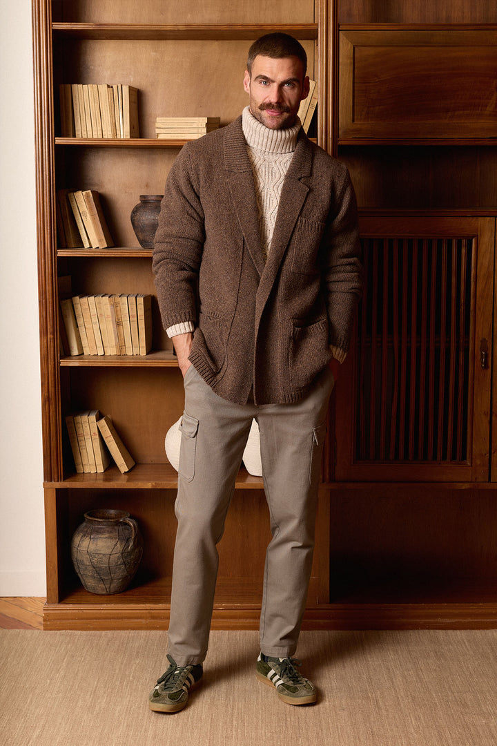 Cárdigan Lana Jaspeada Marrón