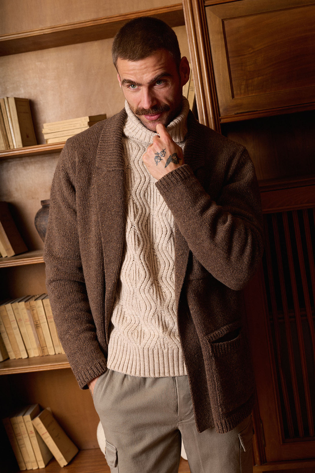 Cárdigan Lana Jaspeada Marrón