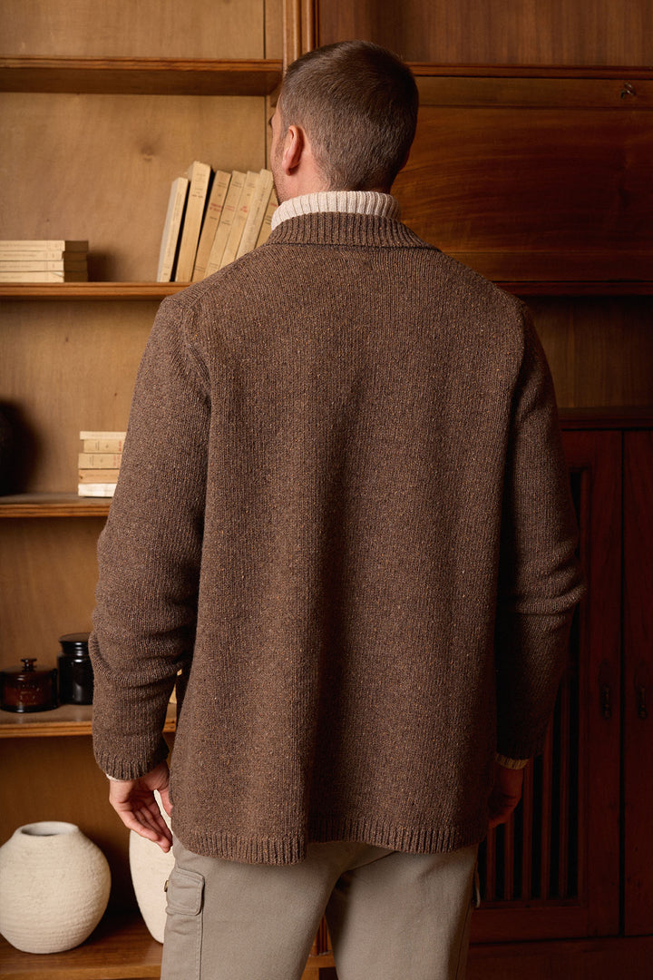 Cárdigan Lana Jaspeada Marrón