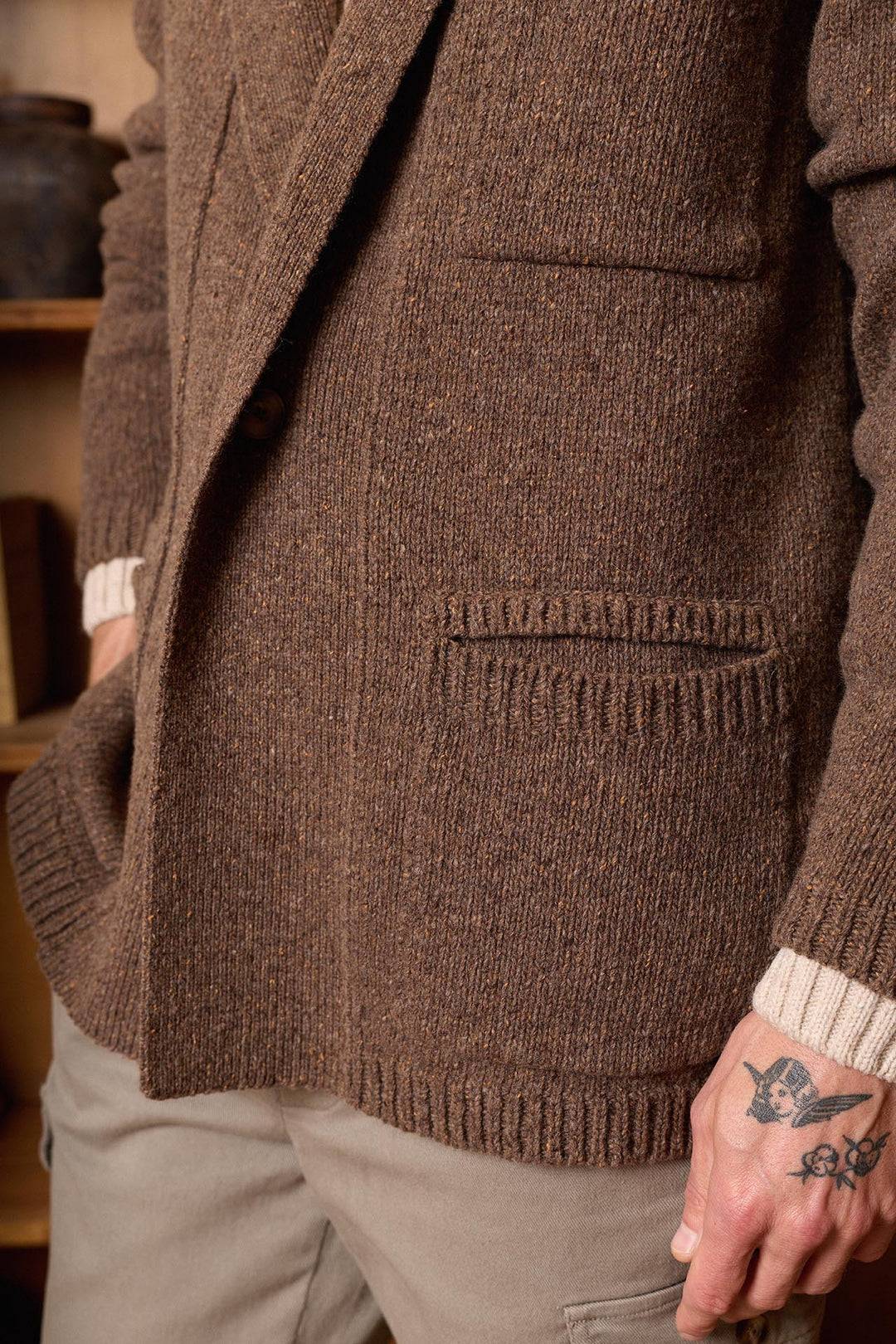 Cárdigan Lana Jaspeada Marrón