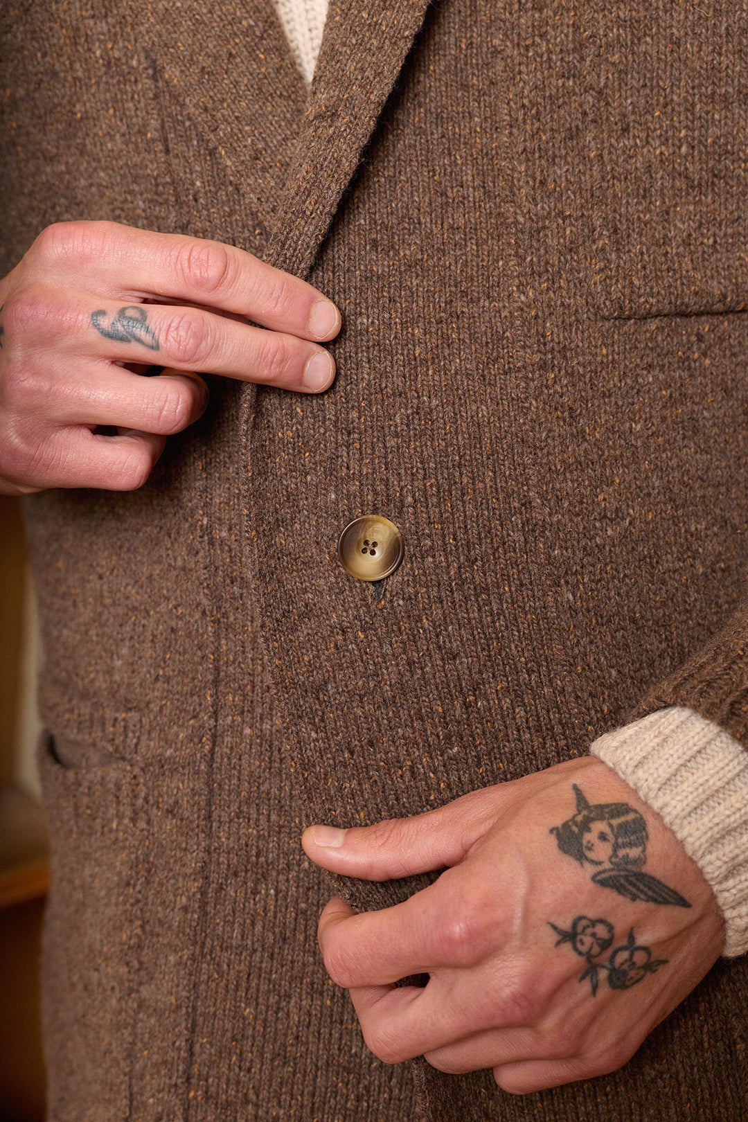 Cárdigan Lana Jaspeada Marrón