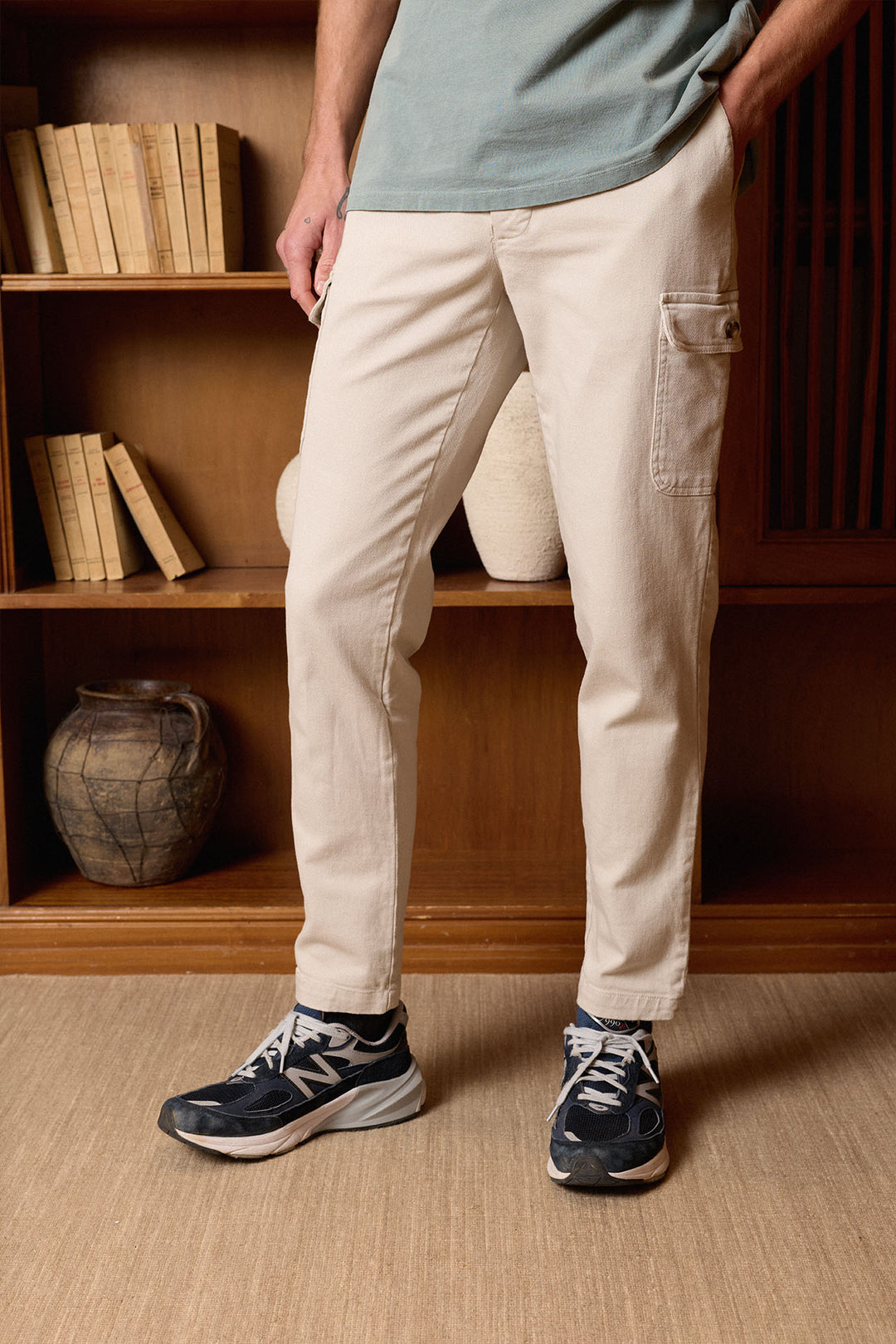 Pantalón Cargo Cintura Goma Algodón Hielo