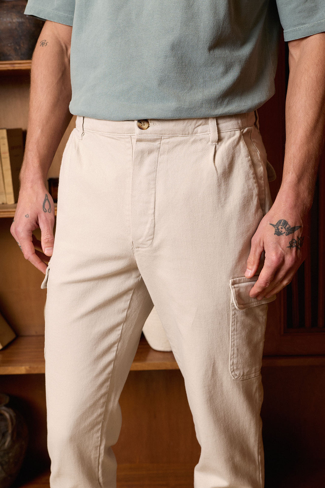 Pantalón Cargo Cintura Goma Algodón Hielo