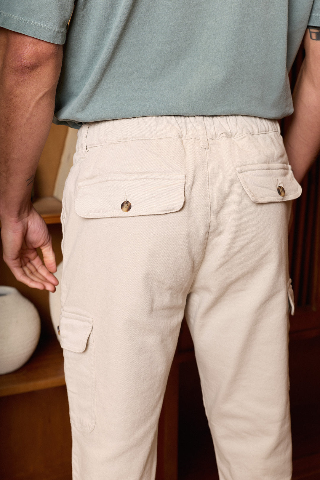 Pantalón Cargo Cintura Goma Algodón Hielo