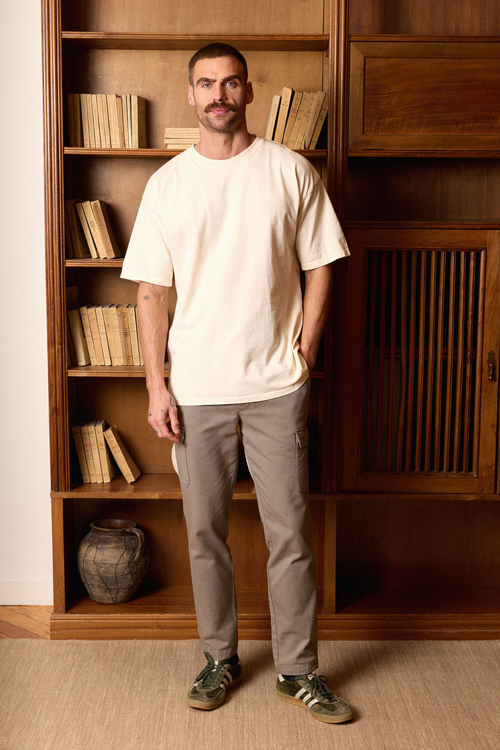 Pantalón Cargo Cintura Goma Algodón Topo