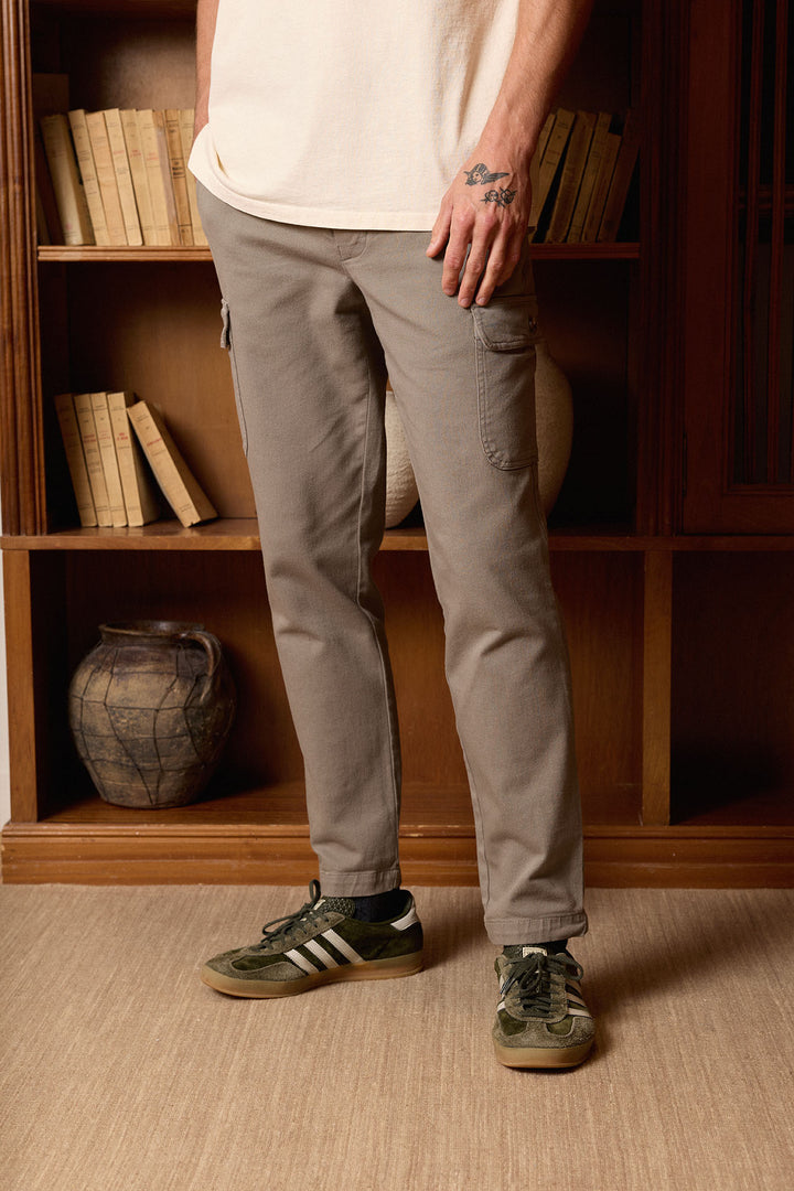 Pantalón Cargo Cintura Goma Algodón Topo