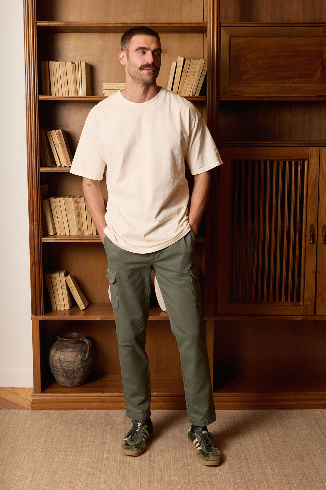 Pantalón Cargo Cintura Goma Algodón Verde