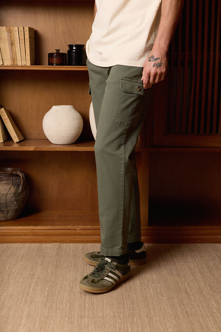 Pantalón Cargo Cintura Goma Algodón Verde