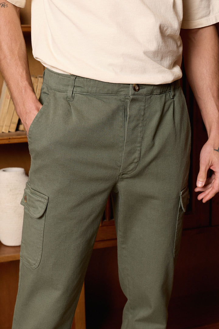 Pantalón Cargo Cintura Goma Algodón Verde