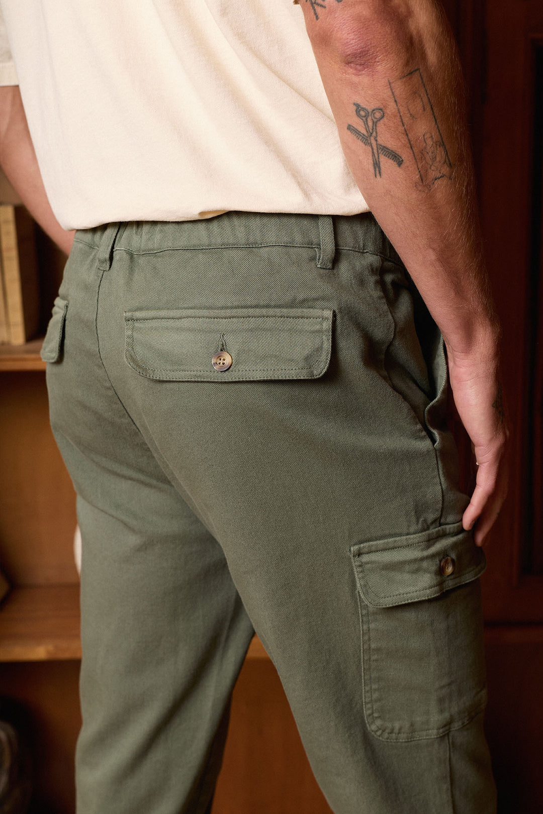 Pantalón Cargo Cintura Goma Algodón Verde