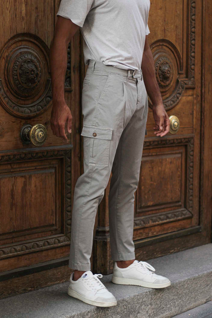 Ash Gray Front Pleated Cargo Pants