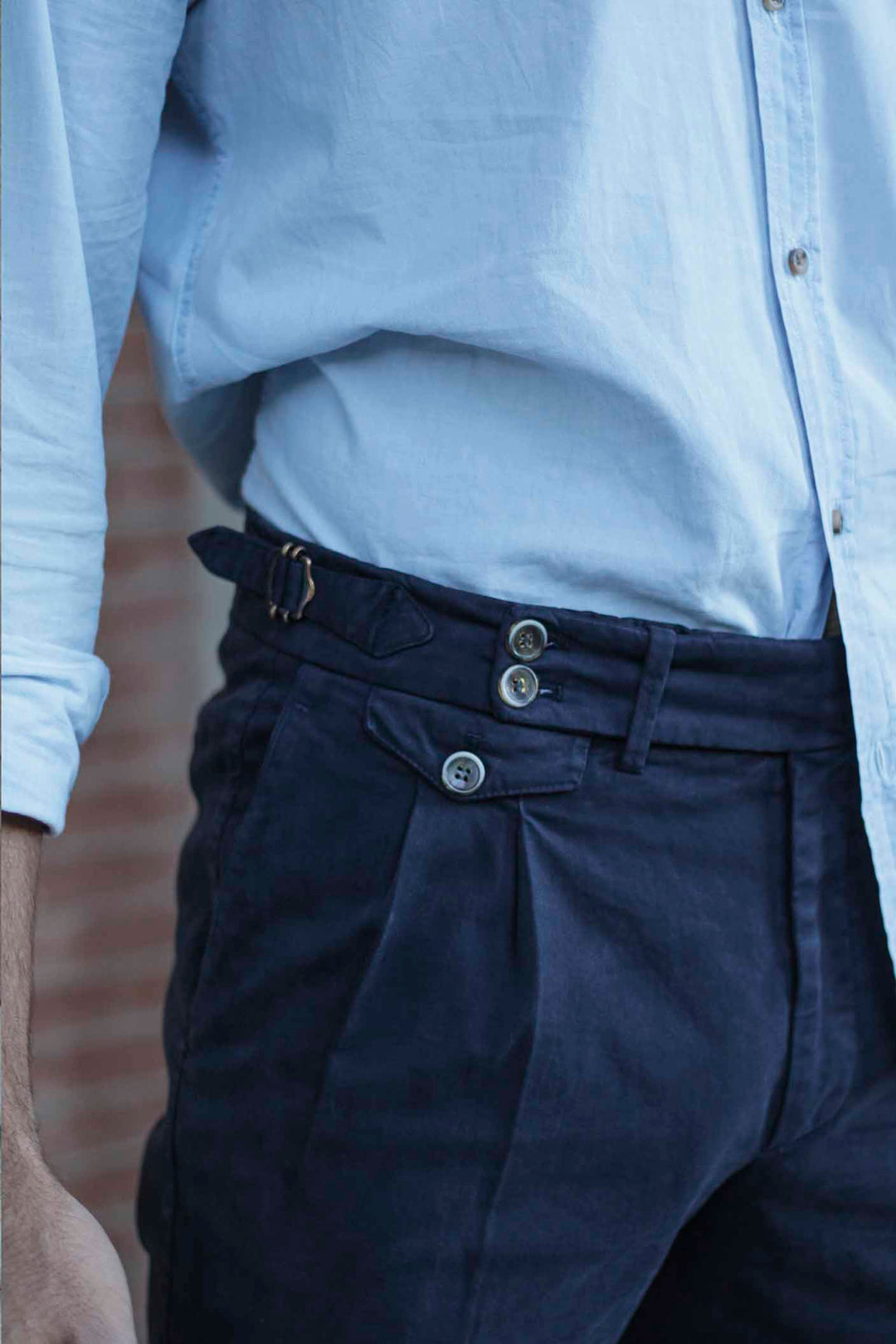 Chino Sartorial Twill Navy Blue Double Front Pinch and Belts
