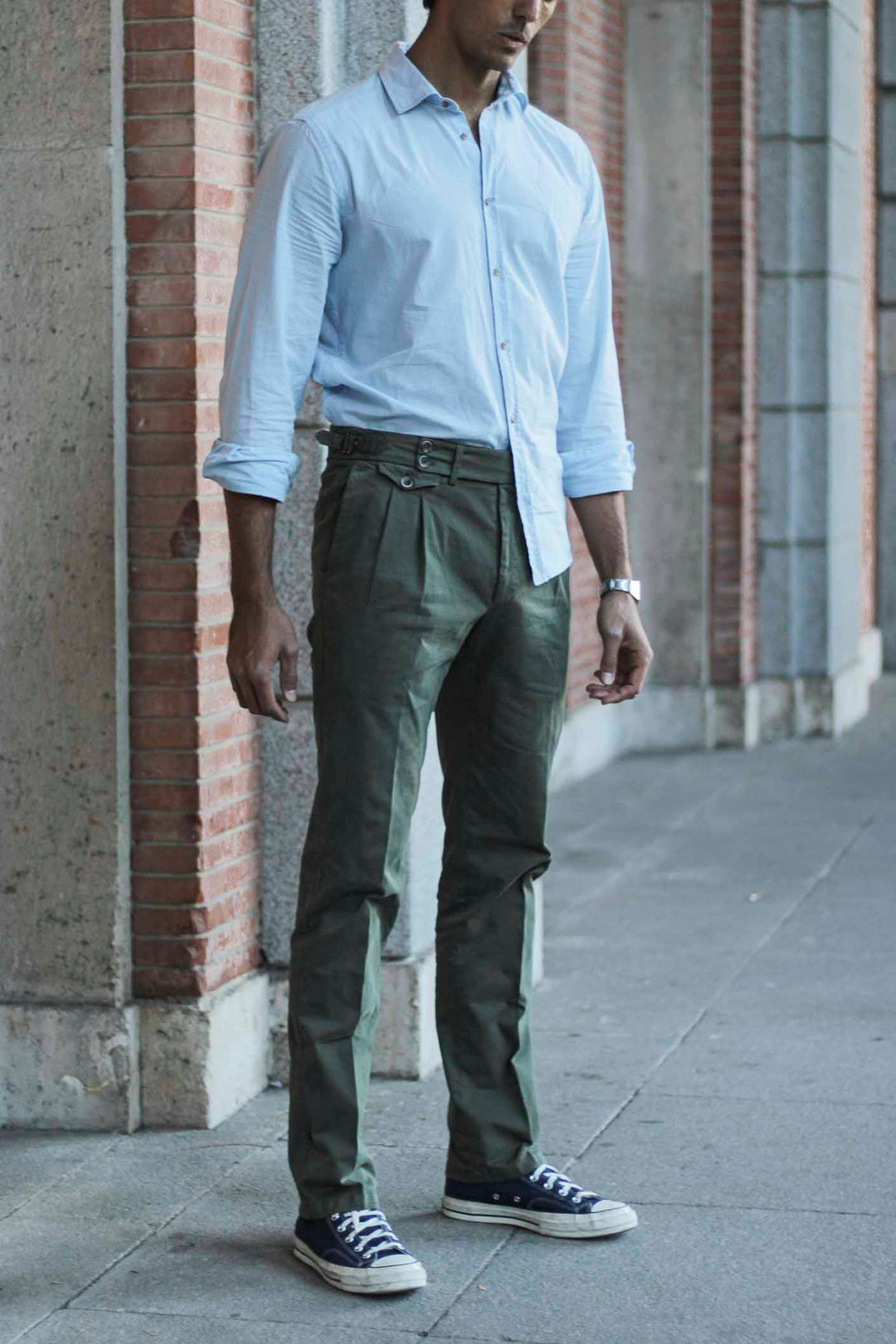 Chino Sartorial Twill Dark Khaki Double Front Pinch and Belts