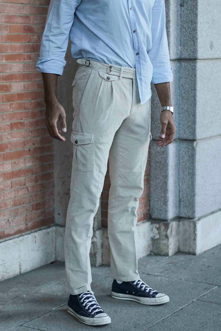 Sartorial Cargo Thick Corduroy Beige Double Front Clip and Belts