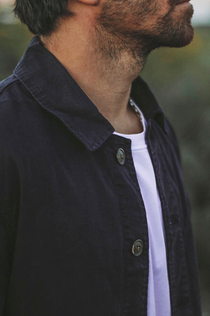 Navy Blue Cotton Overshirt with Horn Buttons