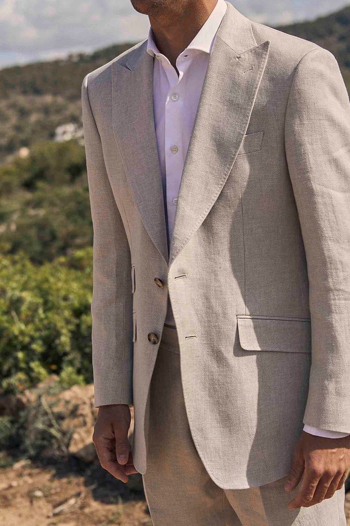 Loro Piana Beige Herringbone MTM Suit