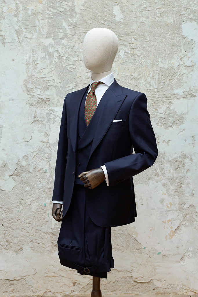 Navy Blue 3 Piece Suit with 10.5cm Peak Lapels – Old Jeffrey