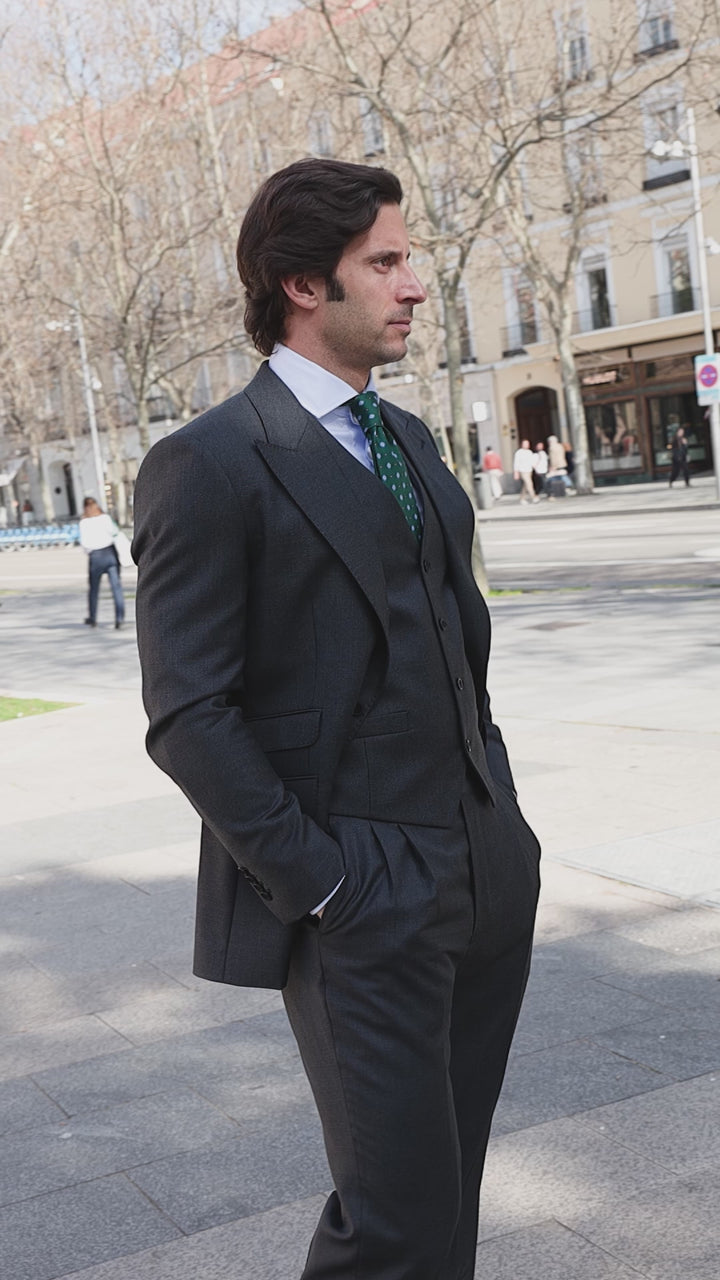 Grey 3-Piece Suit Straight Vest 10.5cm Lapels