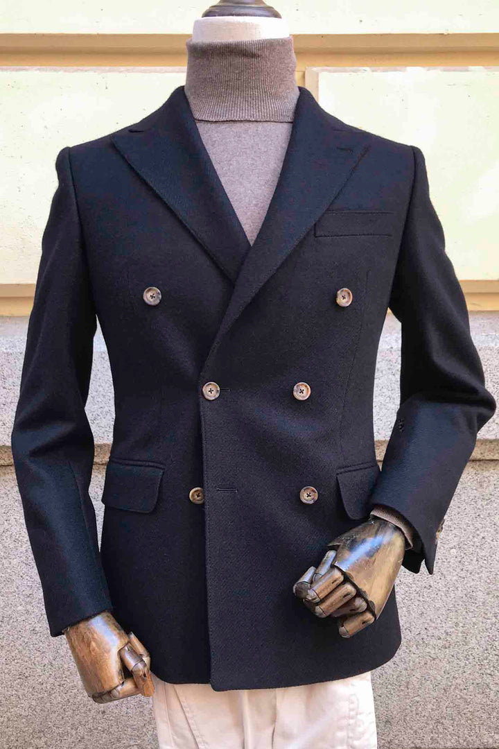 Navy Blue Double Breasted Blazer Horn Buttons
