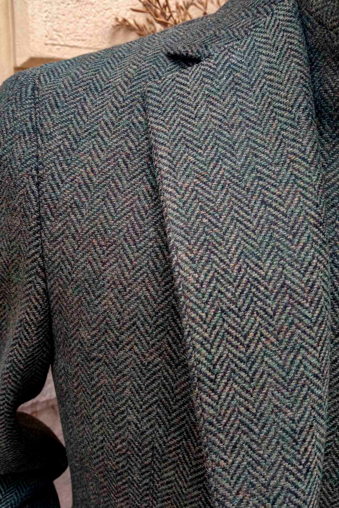 Bistro Green Herringbone Blazer with Bistro and Horn Buttons