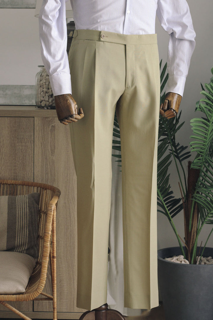 Sand Beige Double Pleated Dress Trousers