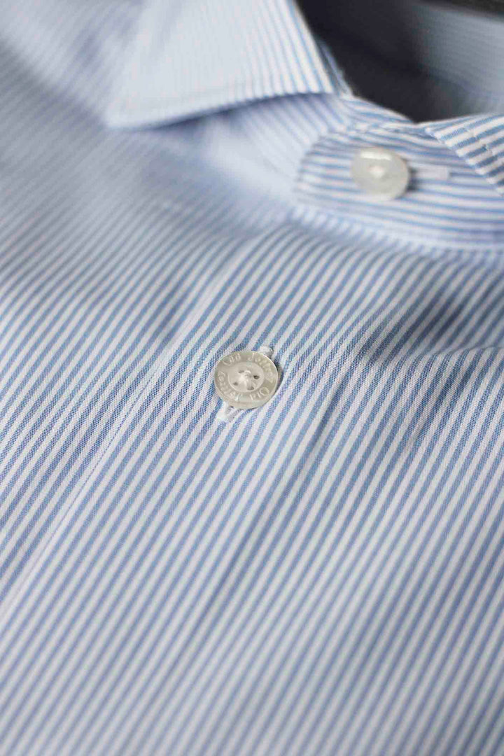 White and Light Blue Striped Dress Shirt WITHOUT Cufflinks