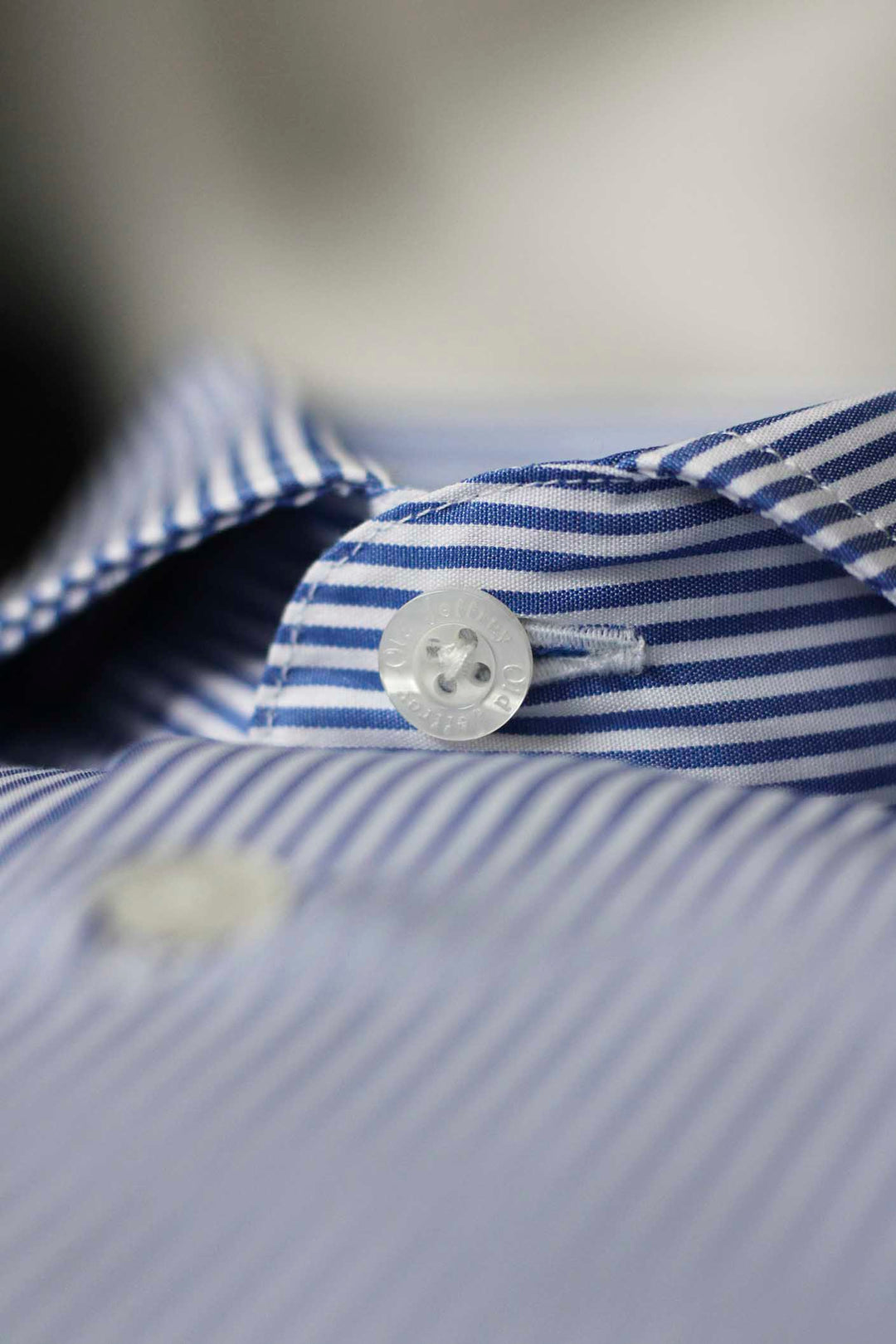 White and Navy Striped Dress Shirt WITHOUT Cufflinks